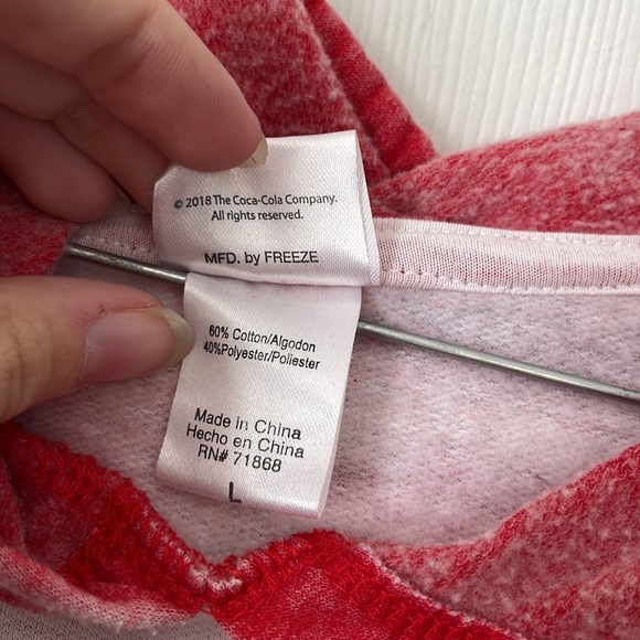 Coca Cola red white drawstring lightweight hooded sweatshirt hoodie shirt top L - Picture 16 of 16